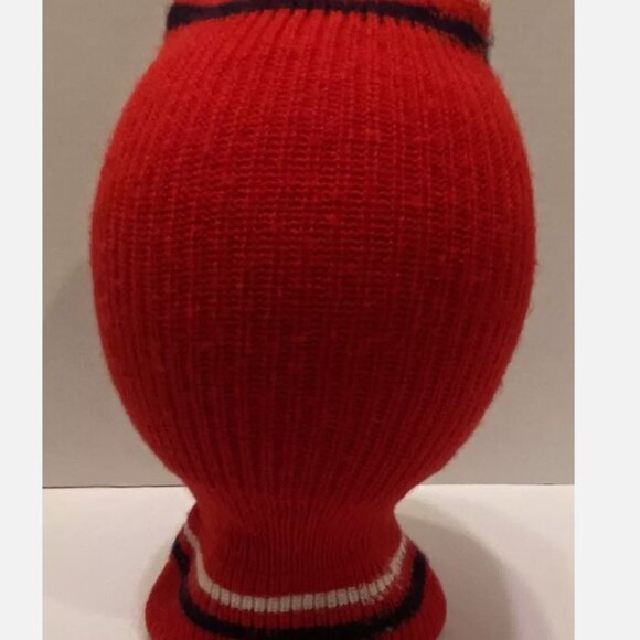 Vintage Avon Red Striped Knit Ski Mask Balaclava Full Face Robber 3 Hole - Picture 3 of 5